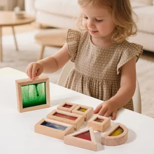 Wooden sensory blocks light transmitting color acrylic preschool educational toys kids