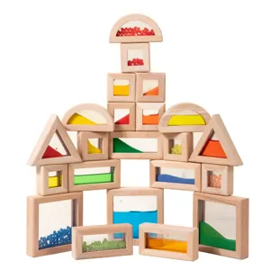 Wooden sensory blocks translucent quicksand stacking toys Montessori educational toys for kids