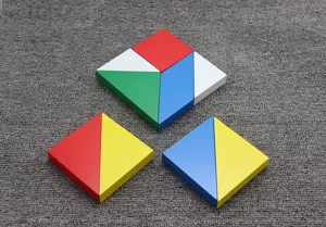 Detailed view of Montessori wooden geometric shape puzzle toy for kids early education learning.