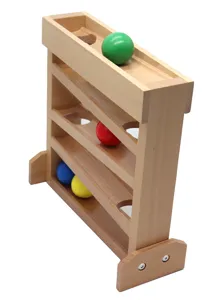 Montessori wooden ball tracker toy detail, educational rolling ball game for toddlers and kids.