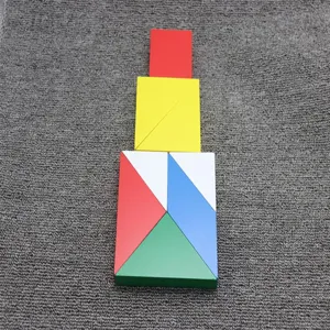 Wooden geometric shape puzzle tangram sorting early learning educational toy for kids display.