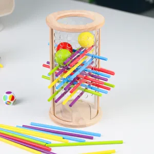 Wooden pull stick drop ball game toy parent-child interactive table game color cognitive puzzle