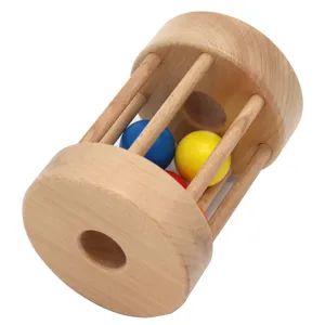 Montessori Wooden Rolling Drum Infant Early Education Color Recognition Hand Eye Coordination Training Toy