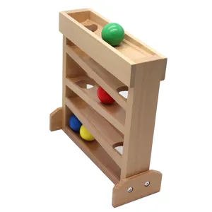 Wooden Montessori ball drop tracker toy for early childhood development and visual tracking skills.