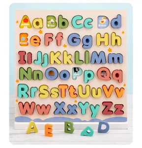 Wooden alphabet puzzle board for early childhood education, cognitive learning toy for kids.