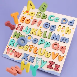 Wooden alphabet puzzle board for toddlers, educational ABC letter learning toy for early kids.