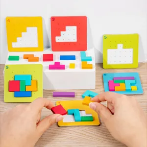 Wooden puzzle block toy for kids intelligence training, parent-child interactive brain game.
