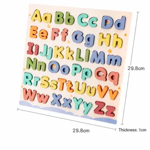 Wooden alphabet puzzle board for kids, colorful Montessori educational learning toy for toddlers.
