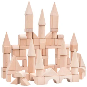 Ensemble de Blocs de Construction en Bois de Hêtre Naturel Grandes Particules Jouets Empilables de Château en Bois Jouet Éducatif Cadeau
