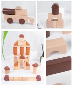 Beech wood building blocks set, early education puzzle toys for kids toddlers safe play.