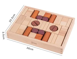 Natural beech wooden building blocks set with wooden storage tray montessori educational toys
