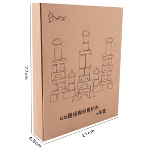 Detailed view of the wooden building blocks packaging box, showing dimensions and design.