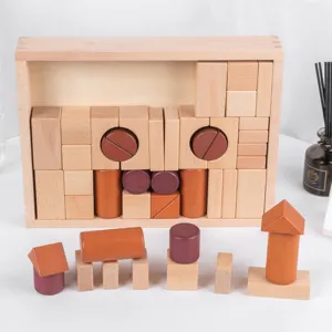 Natural beech wood building blocks set for toddlers early education, safe stacking toys for kids.