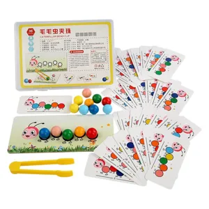 Caterpillar bead clip montessori toy for kids fine motor skills training with wooden beads