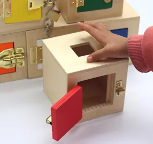 Montessori wooden lock box toy for toddlers early educational shape color sorting learning activity.
