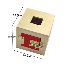 Wooden Montessori lock box toy detail, infant early education shape matching wood toy parts.
