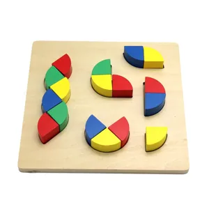 Wooden Montessori geometric shape puzzle toy for early childhood learning and color recognition