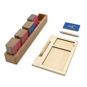Montessori wooden educational toy set with alphabet writing board, letter cards and stylus.