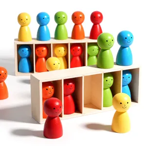 Kids color matching wooden peg dolls logical thinking game educational toy set for family.