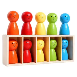 Wooden color sorting peg dolls matching game montessori educational toy for kids