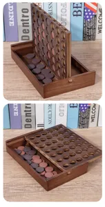 Carbonized wood four-in-a-row board game, wooden box strategy game toy for kids and family.
