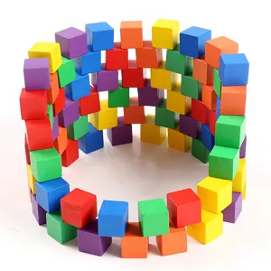 Wooden Colored Cube Blocks Montessori Math Educational Toys Building Blocks Smooth Surface For Kids Toddlers