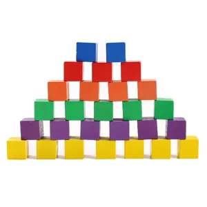 Colorful wooden square blocks set math educational toy for kids learning stacking cubes