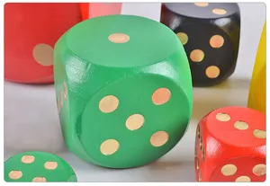 Colorful wooden dice set for board games, large wooden gaming dice toys in various colors.