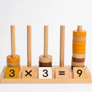 Jouet de calcul en bois pour enfants éducation précoce, anneaux empilables support arithmétique.