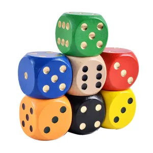 Colorful wooden dice set for board games, smooth finish and classic dotted design, main view.