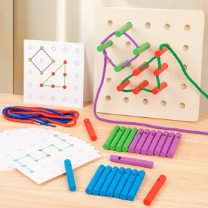 Montessori wooden peg board lacing toy fine motor skills training educational toy for kids