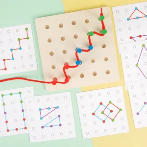 Montessori wooden peg stringing board educational toy for kids fine motor skills training