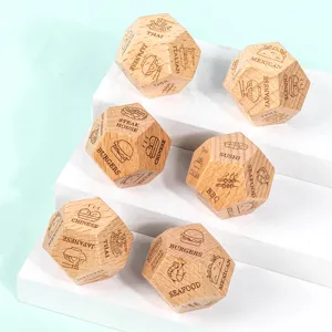 Beechwood 12-sided food dice set, wooden decision maker dice for couples board games cooking fun.