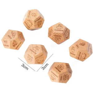 Wooden 12-sided food decision dice for couples board games and fun food choice party props.