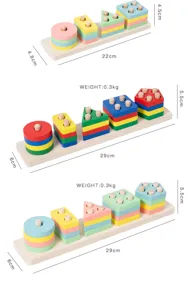 Wooden shape sorter toy for toddlers, Montessori educational geometric stacking blocks set.