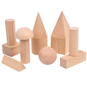 Solid wood geometric models math teaching aids set for primary school students learning shapes.