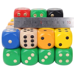Colorful wooden dice set featuring a measurement ruler, solid wood colored game dice.