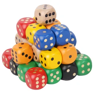 Colorful wooden dice set for board games, solid wood multi-color pips dice for party fun.