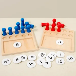 Wooden ten-frame math board early educational toy for kids arithmetic learning.