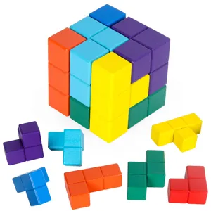 Wooden Soma Cube 3D Geometric Puzzle Educational Brain Teaser Toy Montessori Spatial Logic Training Construction Blocks Set