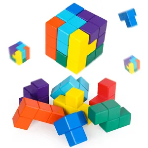 Wooden Soma cube puzzle brain teaser educational toys for kids spatial logic training blocks.