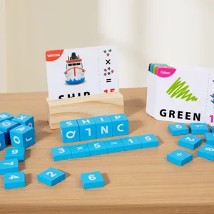 Kinder Holz Buchstabier Lernspielzeug Set mit Zahlen und Kognitiven Lernkarten Montessori.