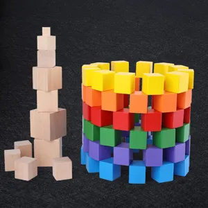 Wooden Cube Building Blocks Montessori Educational Math Teaching Aids Kids Puzzle Toy Colorful Natural Wood Blocks Learning Toy