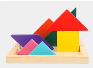 Giocattolo educativo di puzzle tangram in legno per bambini apprendimento di math e logica.