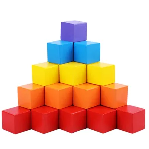 Colorful wooden cube blocks Montessori math educational toys for kids stacking pyramid.