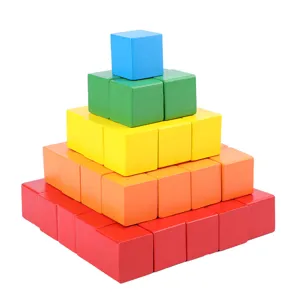 Colorful wooden cube blocks Montessori math educational toys for kids stacking building set.