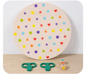 Wooden shape matching board game detail, parent-child interaction color cognitive toy.