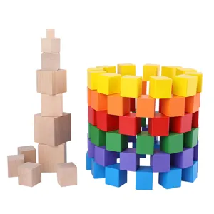 Blocchi di Cubi in Legno Giocattolo Educativo Matematico Quadrato in Legno Naturale