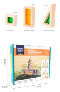 Transparent acrylic wooden building blocks set, rainbow sensory educational toys for kids.