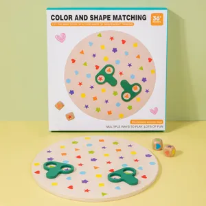 Wooden shape and color matching board game toy for kids early educational development.